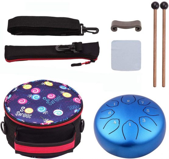 Musfunny Steel Tongue Drum 8 Notes 6 Inches Percussion Instrument C-Key Handpan Drum with Bag,Couple of Mallets Wiping Cloth for Musical Education Concert Yoga (Blue) - Image 4