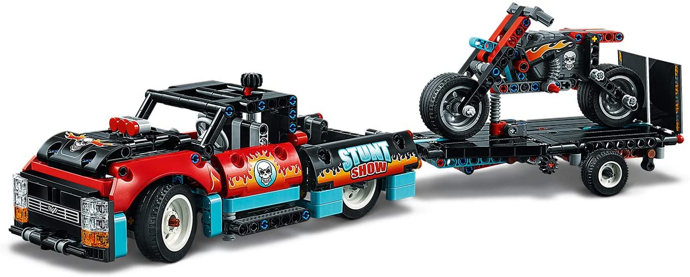 LEGO 42106 Technic Stunt Show Truck & Bike Toys Set, 2in1 Model with Pull-Back Motor and Trailer, Multicolor - Image 2