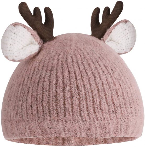 Baby Winter Knitted Hat Cute Deer Beanie Hat Adorable Antler Baby Cap Newborn Baby Photography Prop Cotton Lined Hat Kids Christmas Party Favors for 3-24 Months Baby 40-50cm