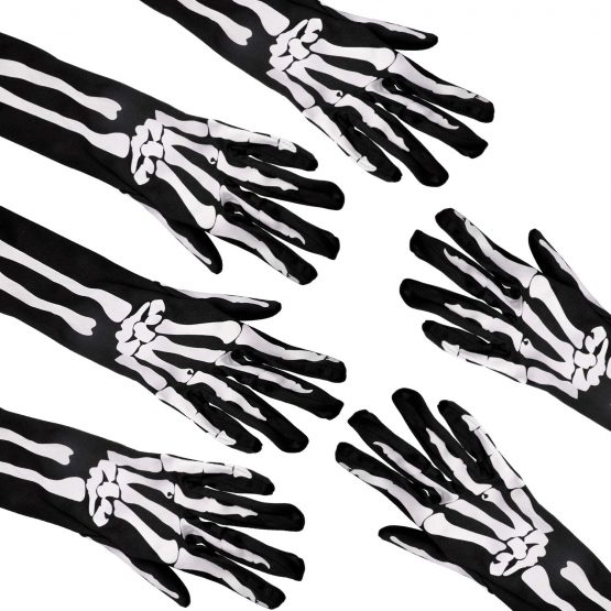 3 Pair Halloween Full Finger Gloves Fancy Dress Accessory for Halloween Party (Adult Size, Long Skeleton) - Image 3
