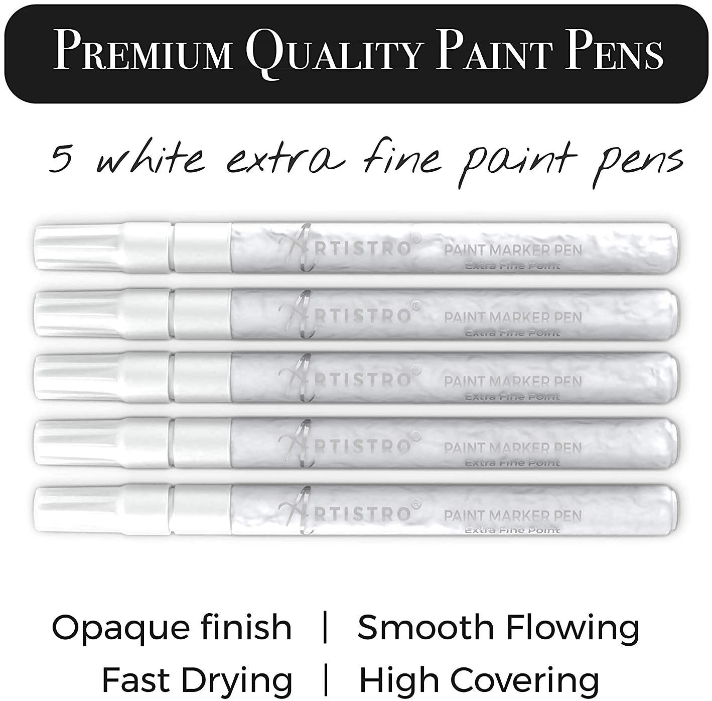 ARTISTRO 5 White Acrylic Paint Pens for Rock Painting Stone, Ceramic, Glass, Wood, Tire, Fabric, Metal, Canvas - Image 2