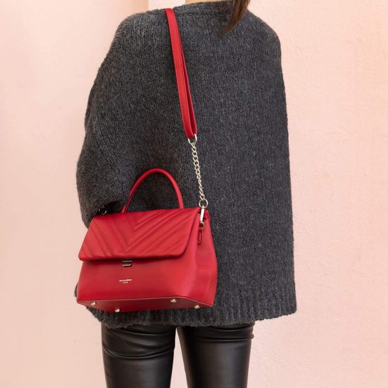 David Jones - Women's Crossbody Bag Quilted Flap - Elegant Satchel PU Leather - Chain Shoulder Messenger Bags - Top-Handle Handbag Medium Size - Ladies Fashion Clutch Chevron V Trendy - Image 2