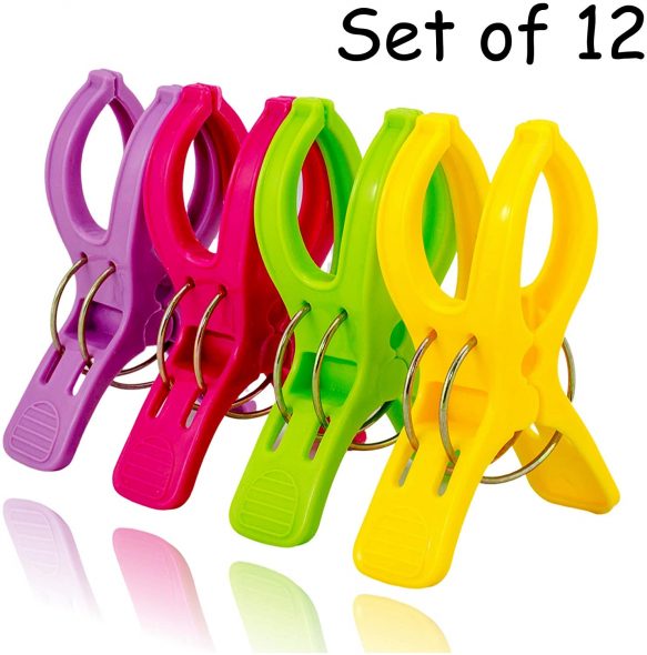 Annas’ Key Beach Towel Pegs 12 pcs. Durable Towel Clips for Sunbeds in Bright Colours Hold in