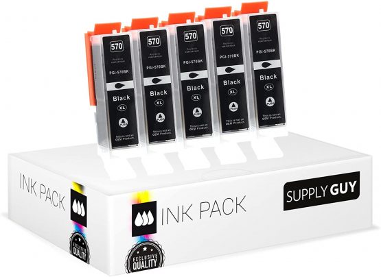5 Ink Cartridges compatible with Canon PGI-570 PGBK Black for Canon Pixma MG5750 MG5751 MG6850 MG7750 TS5050 TS5055 TS6050 TS8050 TS9050 TS9055 and more (see product page)