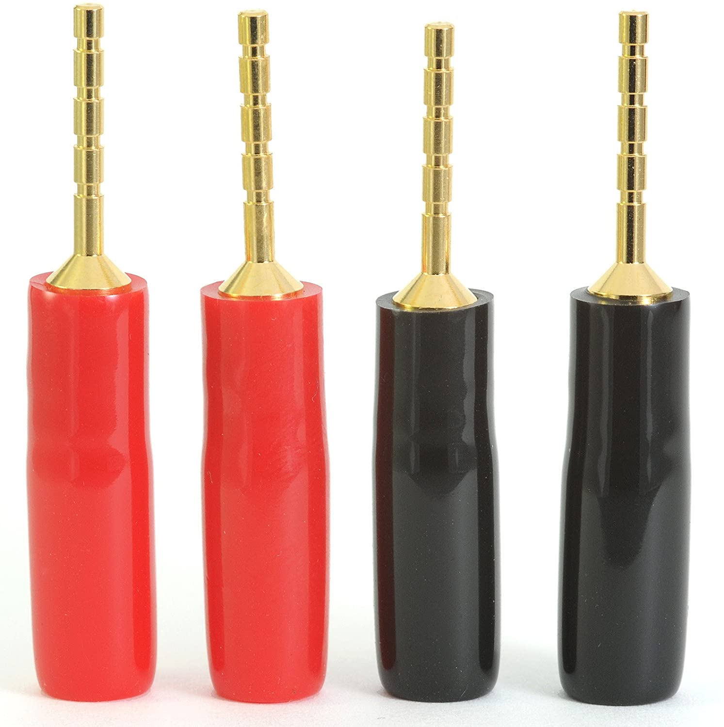 4 Speaker Pin Connectors - Gold Plated 2mm Banana Plugs with Screw Cable Terminal PINCON01, Gold,Red,Black, 2 mm