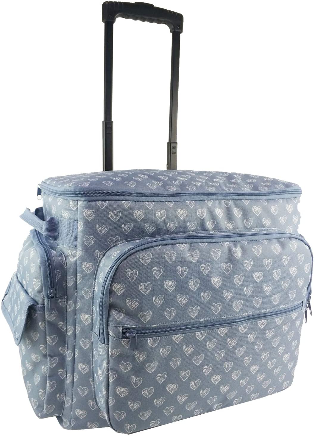 Clarie CNT362 Wheeled Sewing Machine Bag Blue/White Hearts BigaMart