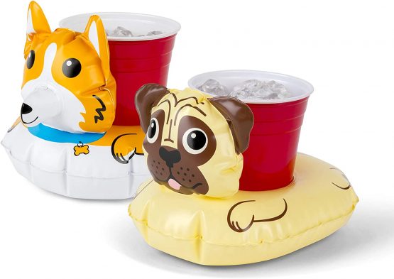 BigMouth Inc. Inflatable 2 Pack Dog Pool Drink Holder/Floats Beverage Boats for Pool, Hot Tub or Bath | Pack of Two - Corgi and Pug | 22.9 cm x 16.5 cm x 16.5 cm