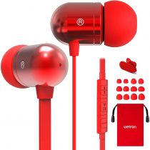 Betron B750s Earphones, Wired In-Ear Headphones Earphones with Microphone, Noise Isolating, Tangle-Free Cable, Enhanced Bass, Red