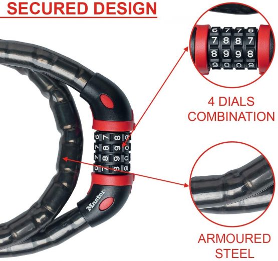 MASTER LOCK Bike Cable Lock [Combination] [1 m Cable] [Outdoor] 8226EURDPRO - Ideal for Bike, Electric Bike, Skateboards, Strollers, Lawnmowers and other Outdoor Equipments - Image 4