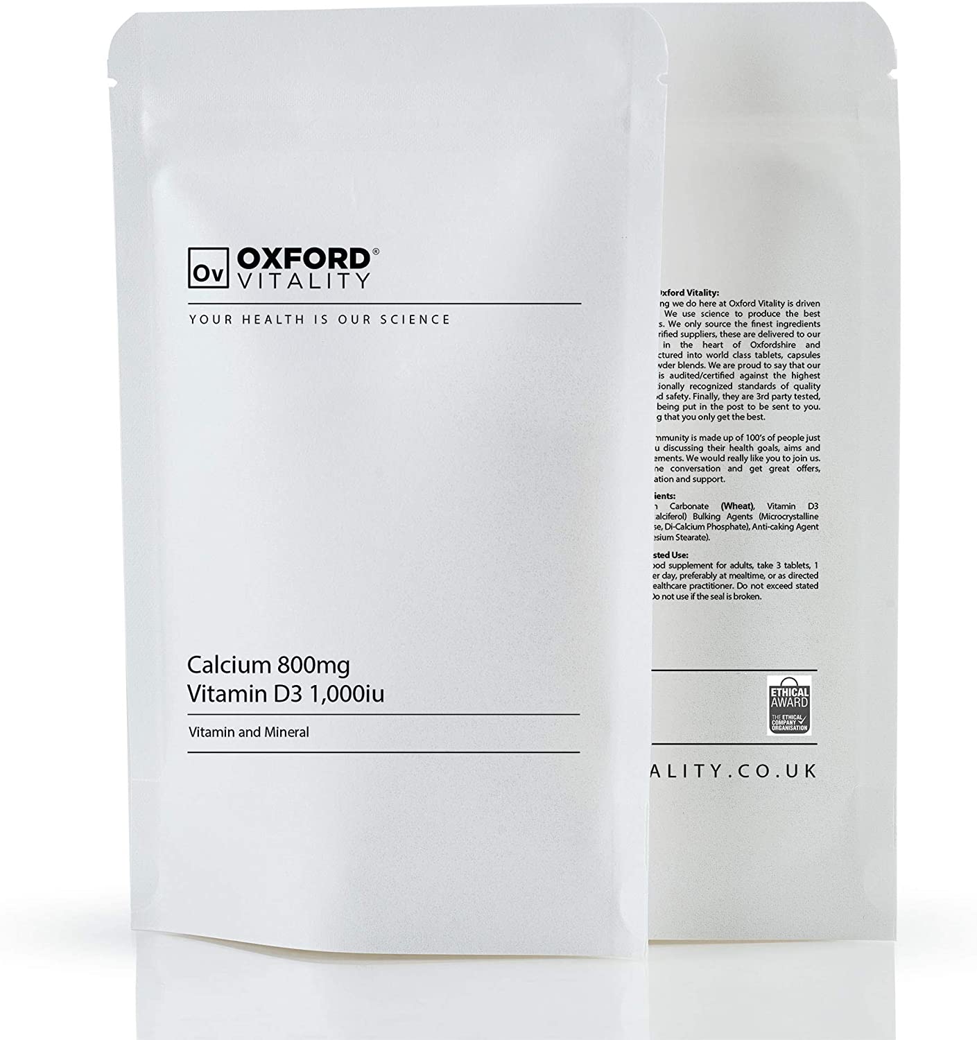 Oxford Vitality Calcium & Vitamin D Tablets, 500 count (Pack of 1) - Image 3