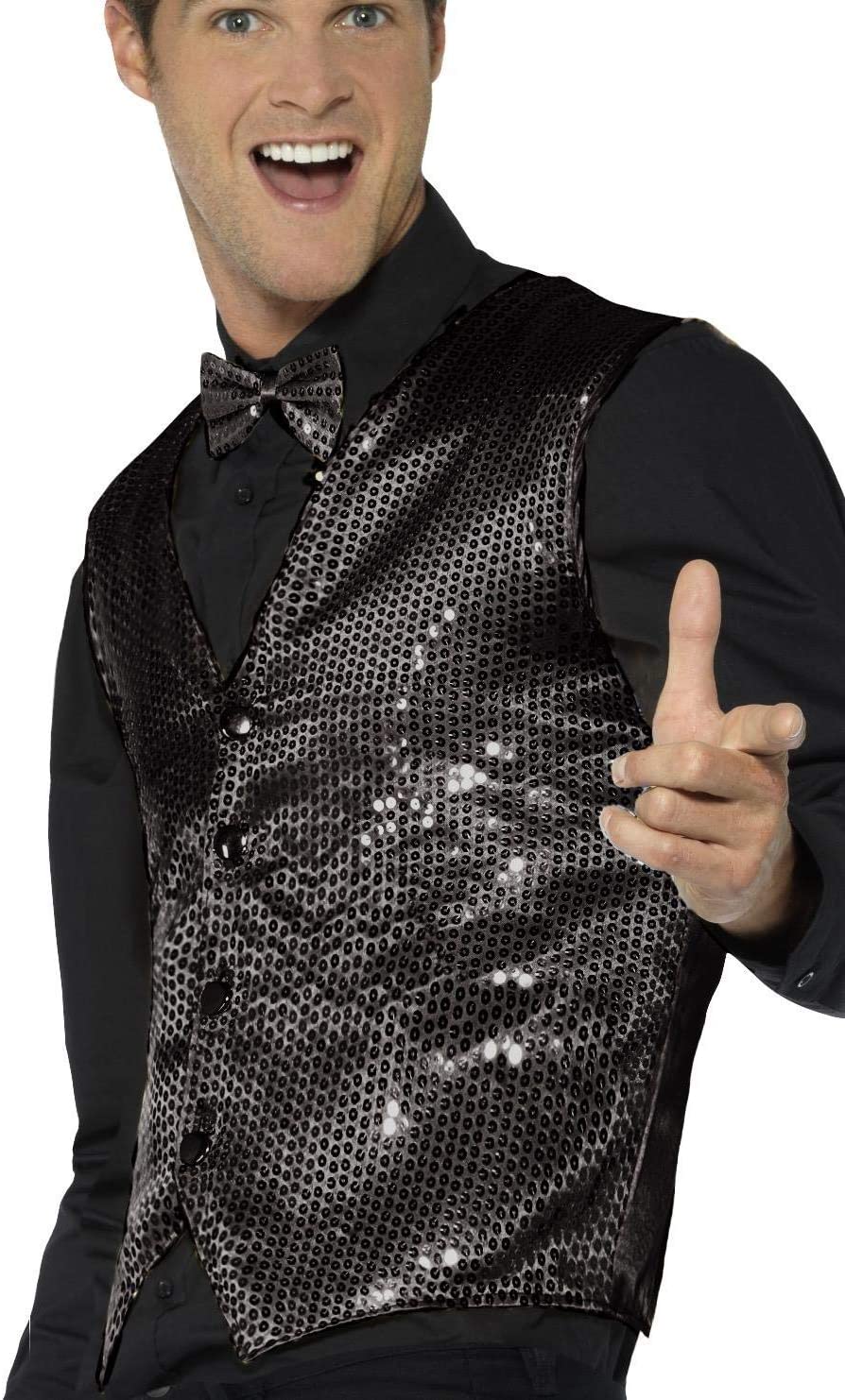 Smiffys Sequin Waistcoat, Black, Party & Carnival Fancy Dress, Party Dress Up Costumes Halloween, XL - Size 46"-48" - Image 2