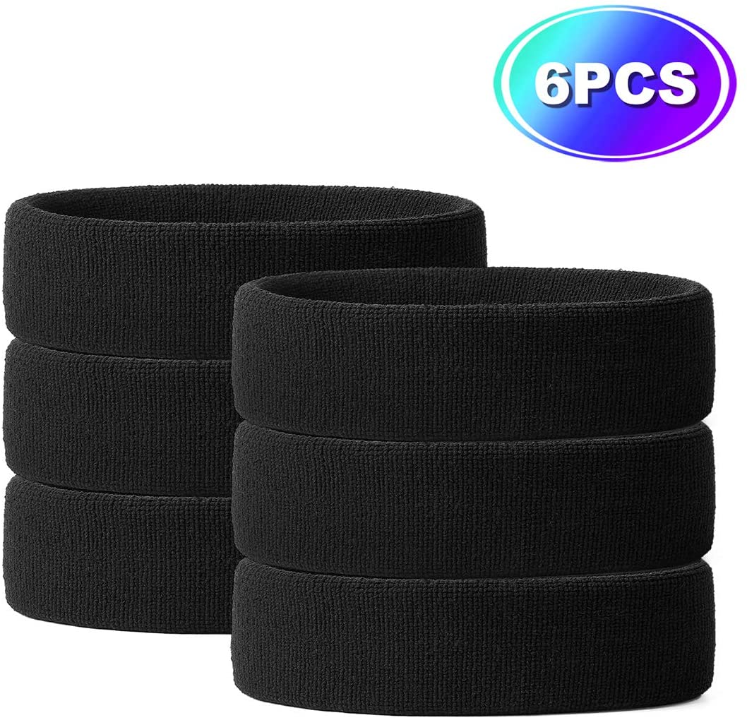 VENI MASEE Sportline Head Band Terry Cloth Headband Sweat Band Sweatband, 01-6PC-6Black