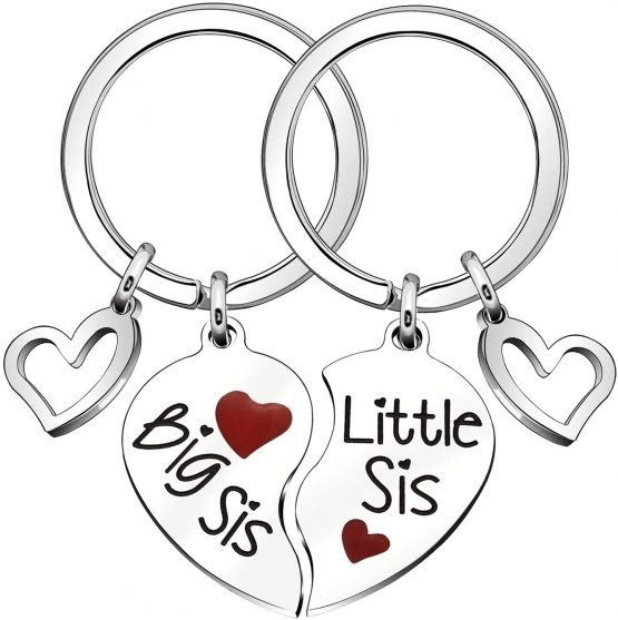 2 Pcs/Set Heart Sisters Keyrings Keychains Friend Daughter Key Ring ...