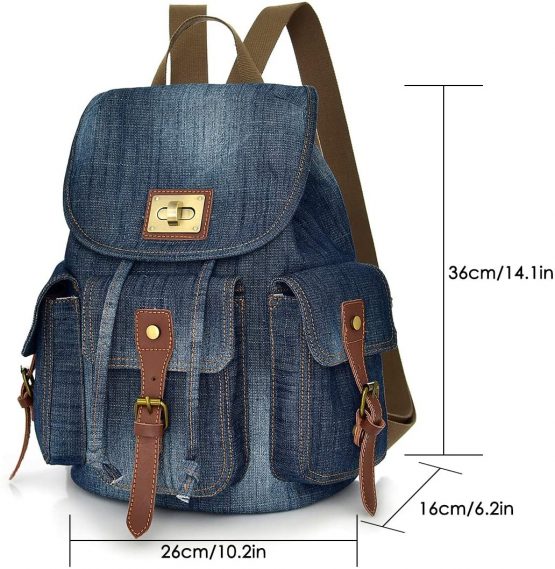 CHEREEKI Backpack, Vintage Jeans Canvas Backpack with Multiple Pockets Fits 14 Inch Laptop for Daypack Casual School and Travel - Image 2
