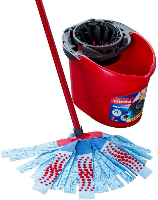 Vileda SuperMocio 3Action Mop and 10 L Bucket Set, Red/Blue