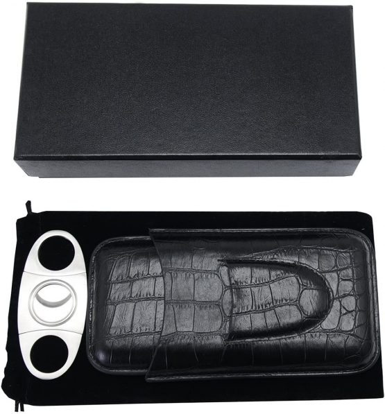 Leather Cigar Case, Including Cutter Set, Leather Traveling Cigar Case 3 Tubes Humidor Box, Packed by Nice Gift Box (Black) - Image 4