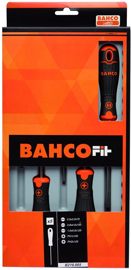 Bahco B219.005 BHB219.005 Fit Slotted/Ph Screwdriver Set, Multi-Colour