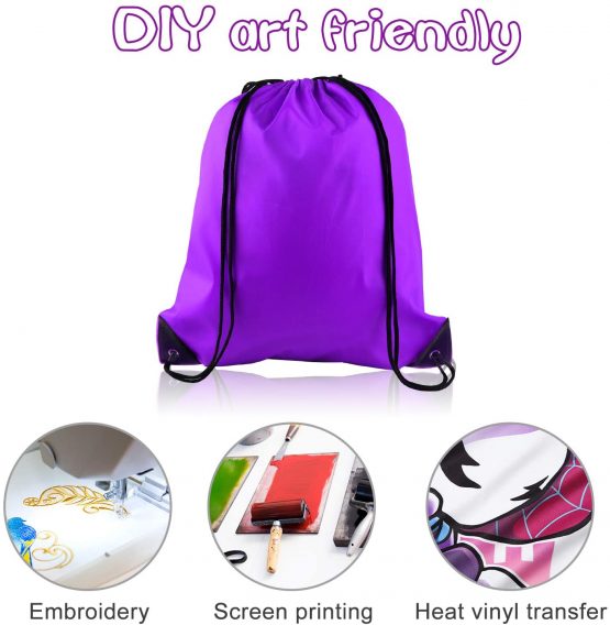 FEPITO 2 Pack Drawstring Backpack Bags Sack Cinch Bag String Backpack for Gym Traveling, Purple - Image 4