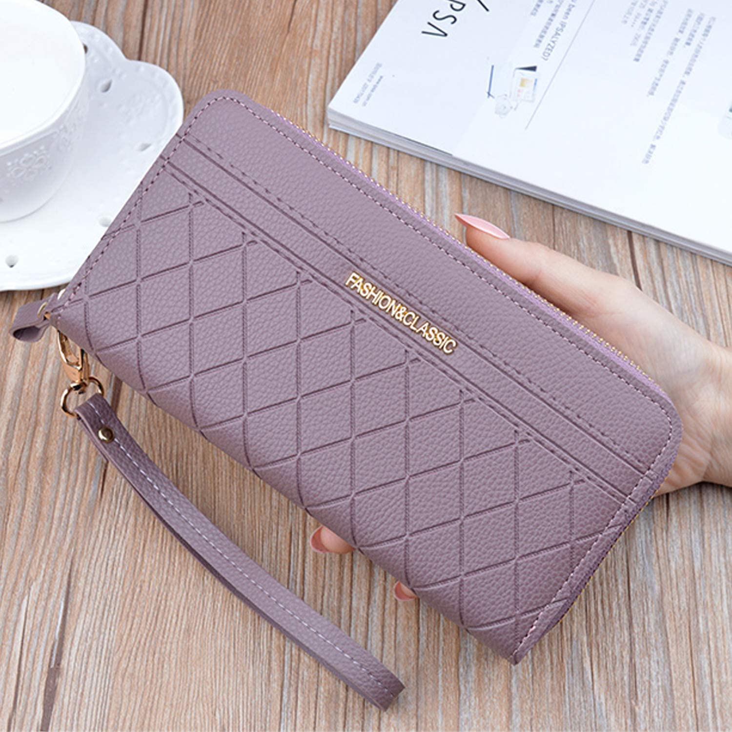 Ladies Purse Wallet with Double Zipper Coin Purse PU Leather Phone Wallet for Women Large Capacity Long Clutch Wallet with Multiple Card Slots Wristlet Wallet (Purple1) - Image 4