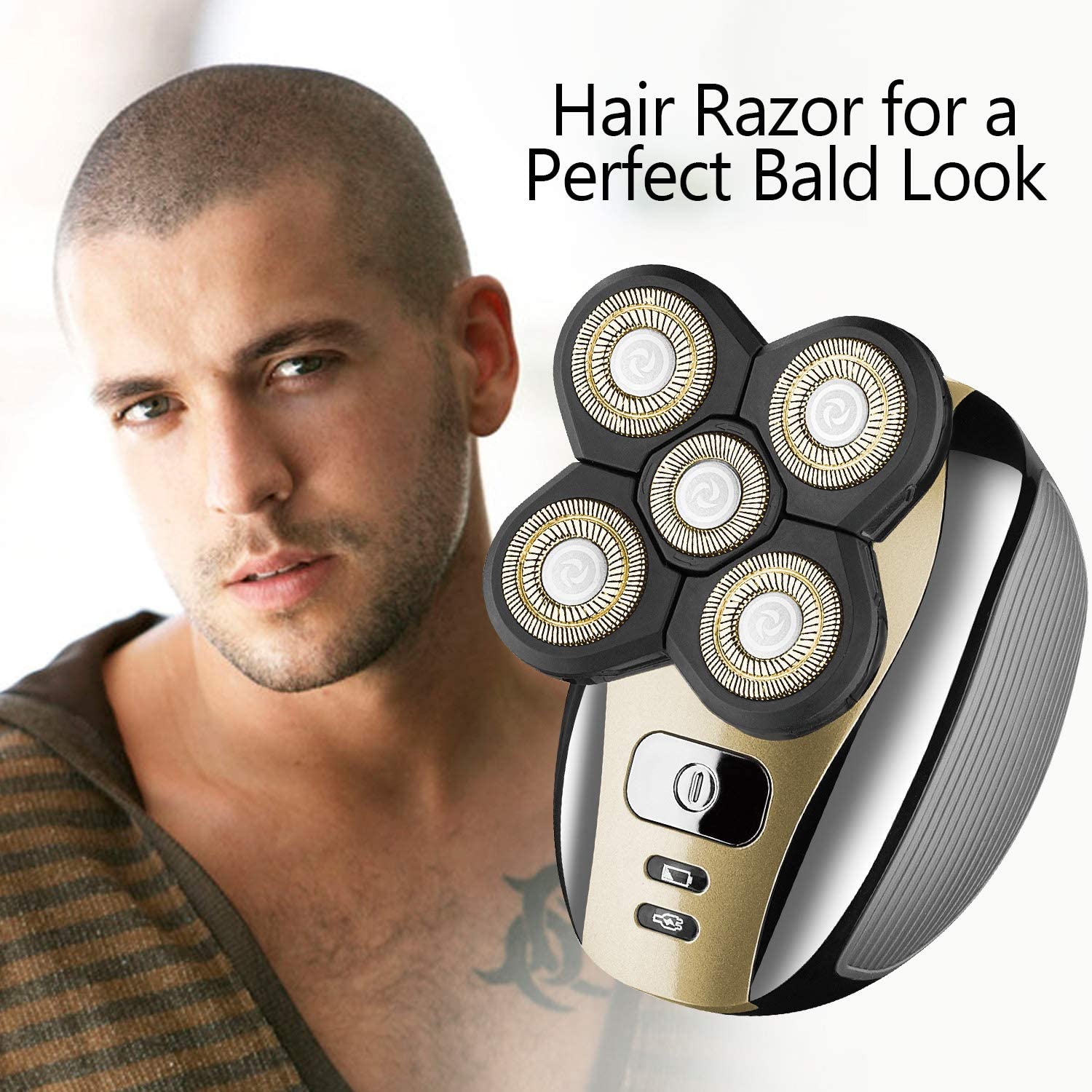 Electric Head Shaver Razor for Bald Men Gold Grooming Kit 5 in 1 Wet