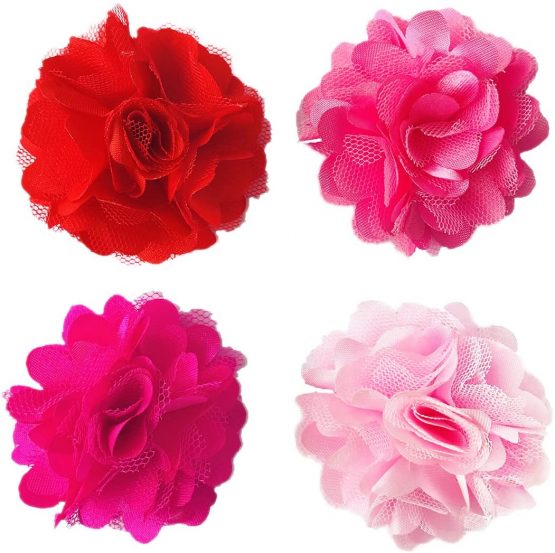 BIPY 4pcs 5cm Pinks Female Dogs Collars Flowers Charms Slides Flowers Bows For Cat Puppy Small Medium Dog Grooming Accessory