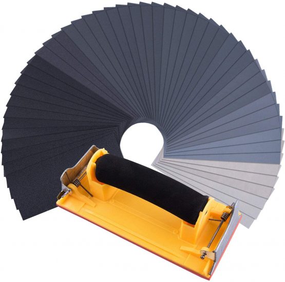 SIQUK 48 Pcs Wet and Dry Sandpaper with Sanding Block Sander 120 to 7000 Grits Sanding Paper Assorted 9 x 3.6 Inches Abrasive Paper for Automotive Sanding Wood Furniture Finishing