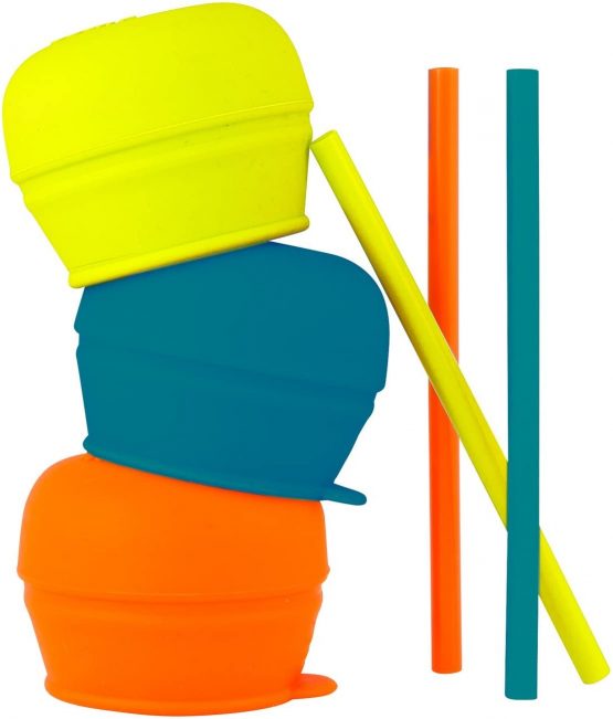 Boon SNUG Stretchy Silicone Lids with Straws, No Spill Baby Sippy Lids for Toddlers and Babies, Ideal Baby Shower Gift for New Parents, Suitable from 12 Months+, B11149A1