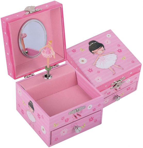 TAOPU Girl's Musical Jewelry Box with Spinning Cute Ballerina Girl Music Box Jewel Storage Case for Girls