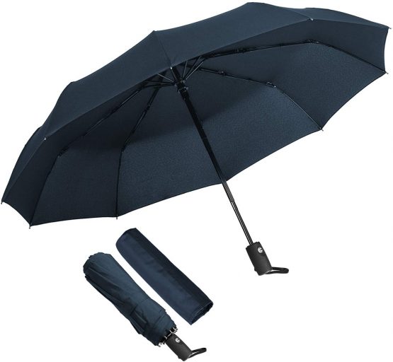 ECHOICE Unisex-Adults Windproof Folding Totes Umbrella - Auto Open Close Compact with 10-Rib Reinforced Frame and Teflon Fabric Black-1