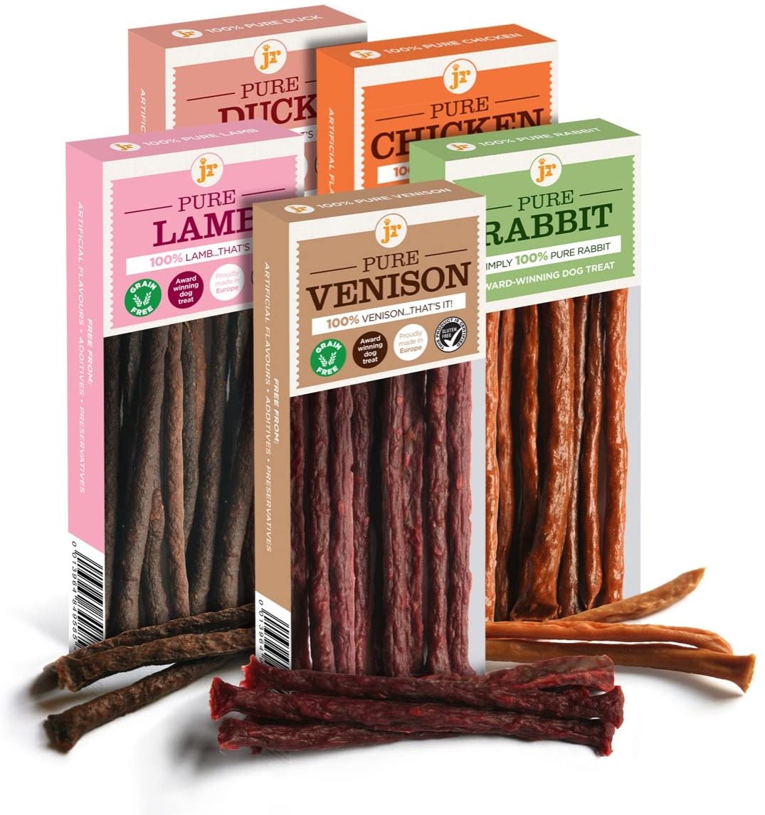 JR Pet Products 5 x 50g Variety Pure Dried 100% Fresh Meat Sticks Dog Treat Gluten & Grain Free Venison Lamb Duck Chicken Rabbit