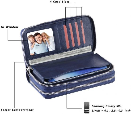 HAWEE Long Clutch Wallet for Women Dual Zipper Cellphone Holder Ladies Wristlet Purse with Multiple Card Slots for Coin Cash Bill - Image 2