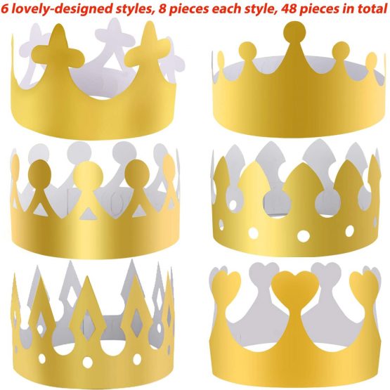 SIQUK 48 Pieces Paper Crowns Gold Party Crown Paper Hats Gold Card Crown for Party and Celebration, 6 Styles - Image 3