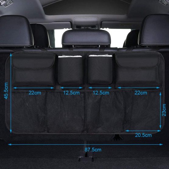 URAQT Car Boot Organiser Waterproof Kick Mats Car Organiser Seat Back Protectors, Multi-Pocket Children's Travel Storage, Durable Foldable Cargo Net Storage for Car Backseat Cover - Image 3