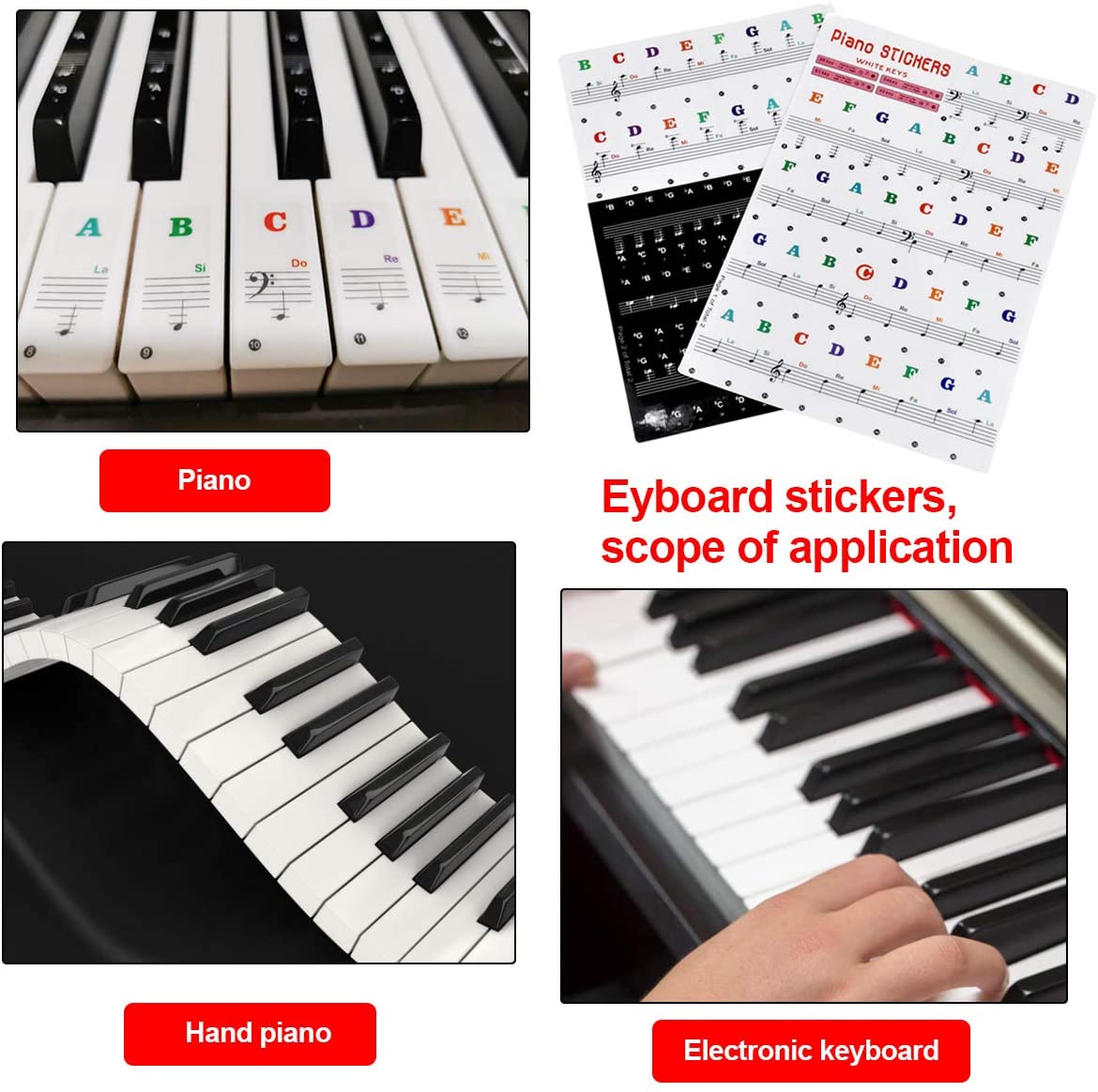 Piano Keyboard Notes Stickers, Removable Music Piano Key Stickers for ...