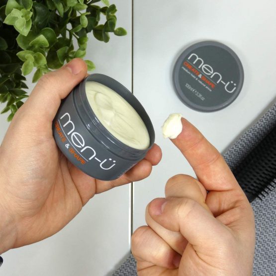 men-u mens hair products CREATE AND SHAPE 100ml mens hair cream – Adds texture and definition, smoothes and defrizzes. Hair putty with medium hold and medium shine. Single walled 100ml styling puck - Image 2