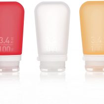 humangear GoToob+ 3-Pack - Large 100ml GoToob+ Travel Bottle with locking cap 3-Pack - Large 100ml - Clear/Red/Orange, Large