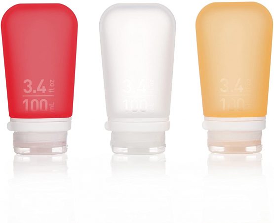 humangear GoToob+ 3-Pack - Large 100ml GoToob+ Travel Bottle with locking cap 3-Pack - Large 100ml - Clear/Red/Orange, Large