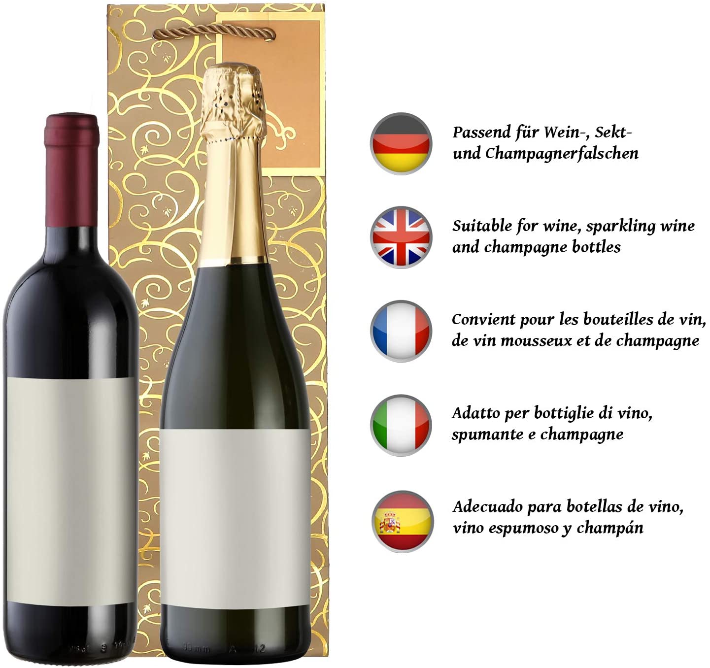 Pack of 9 Noble Bottle Gift Bags Gold Silver Black for Wine Sparkling Wine and Champagne 36 cm x 12 cm x 10 cm - 14.17" x 4.72" x 3.94" - Image 4