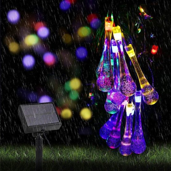 20 LED Multi Color Solar String Lights Outdoor Garden String Lights Solar Powered, Goodia 4.8M Waterproof Crystal Raindrop Decorative Lights for Garden, Terrace, Patio, Fence, Christmas, Parties - Image 3