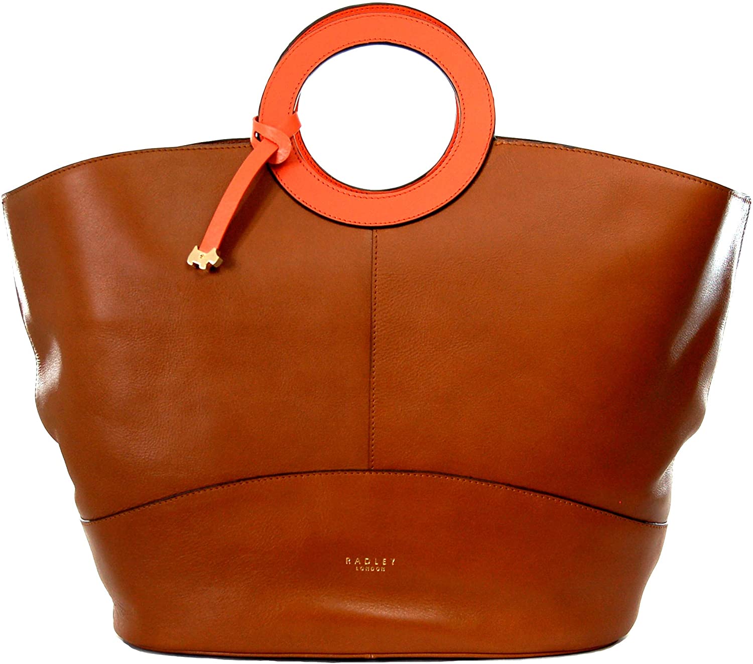 Radley Large Leather Tote Grab Bag Market Street Street in Indus Tan with Orange Leather Hoop Handles - Image 2