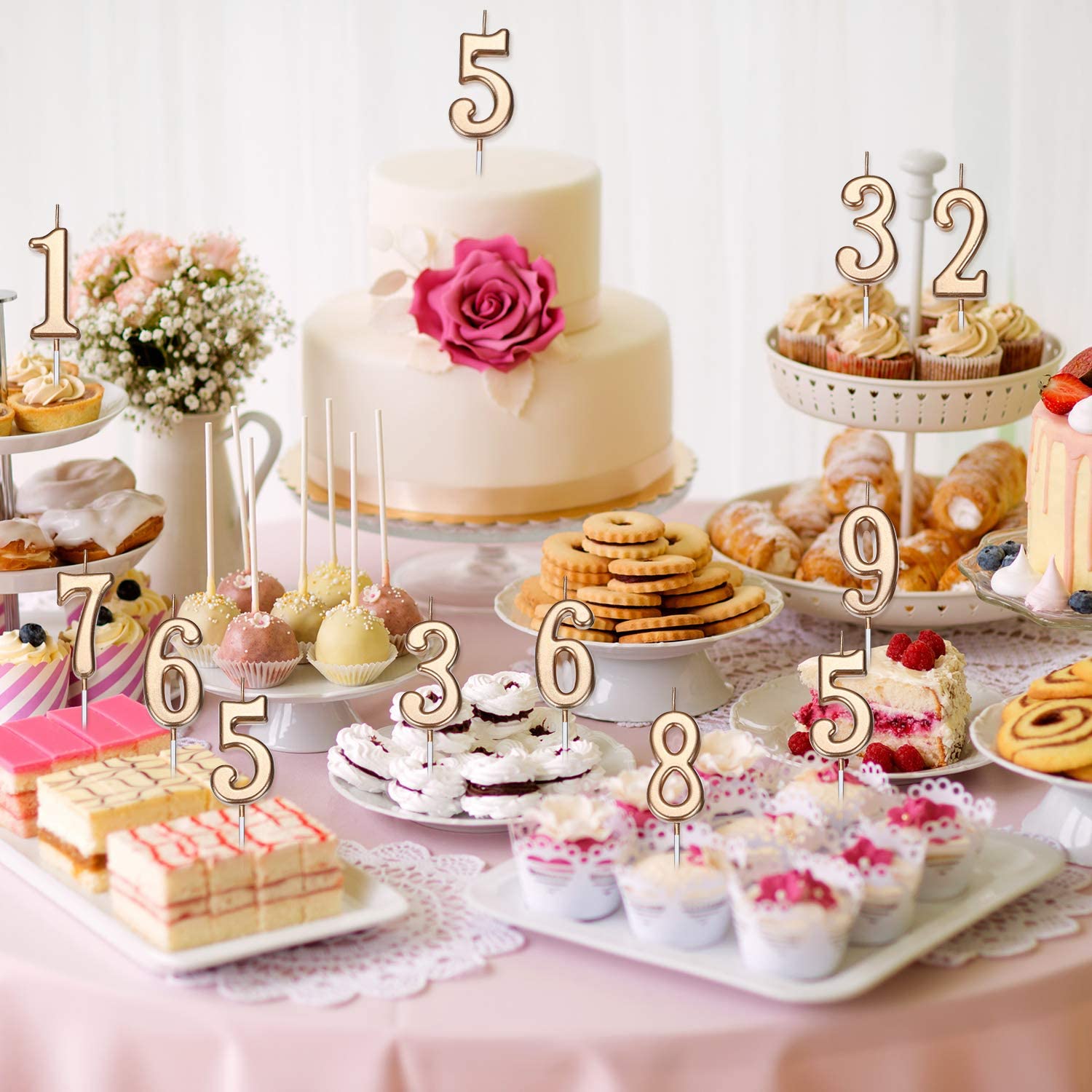Yaomiao 10 Pieces Birthday Numeral Candles Cake Numeral Candles Number 0-9 Glitter Cake Topper Decoration for Birthday Party Favor (Champagne Gold) - Image 3