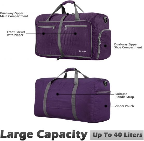 Gonex 40L Foldable Sport Duffles Packable Carry On Travel Holdall Bag, Sports Bag Gym Bag with Shoes Compartment, Swimming Yoga Holiday Luggage, Camping kit Bag - Image 3