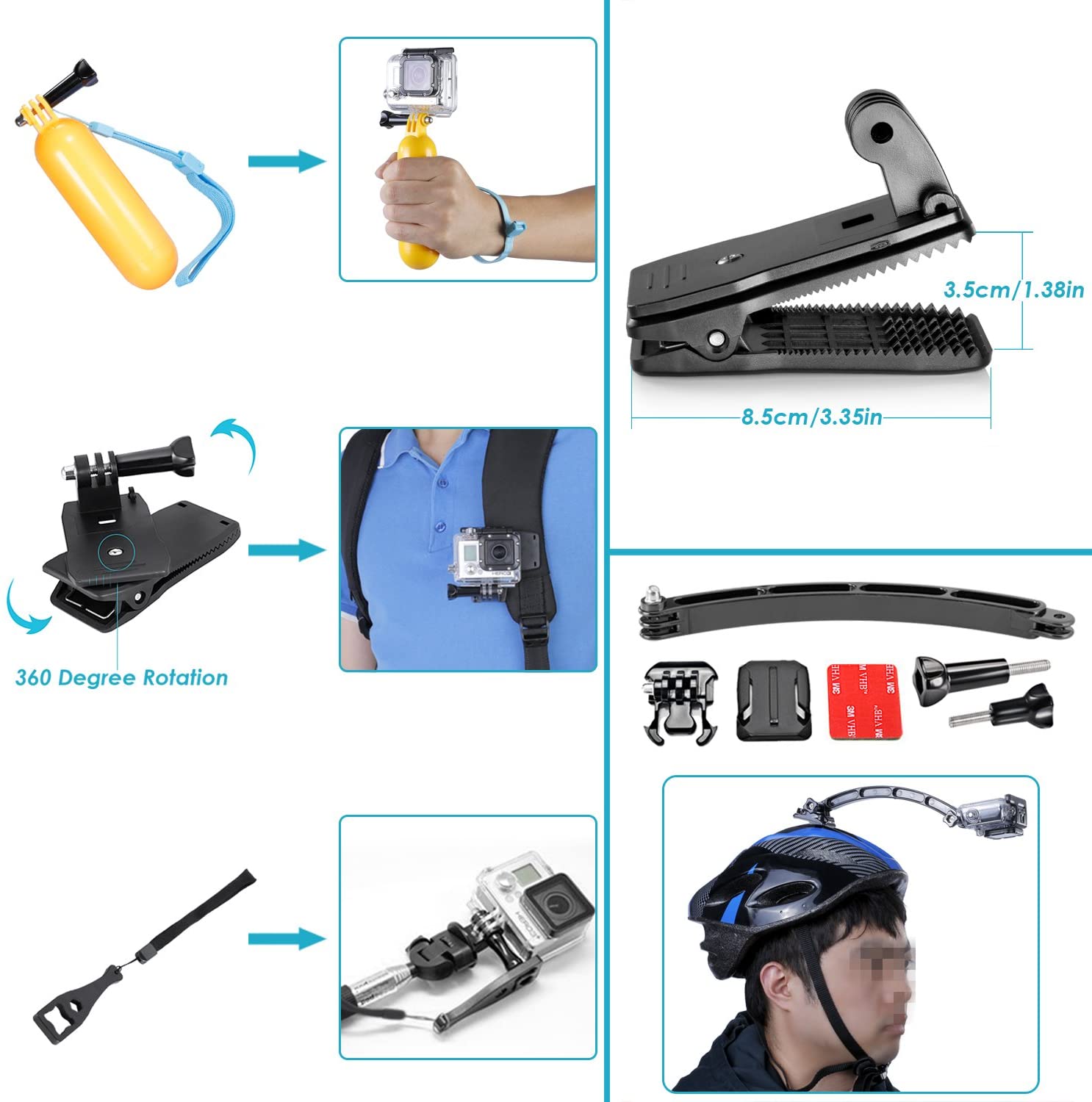 NEEWER 50 in 1 Action Camera Accessory Kit Compatible with GoPro Hero 12 11 10 9 DJI OSMO 4 3 2 Insta360 X3 X2 GO 3 SJCAM DBPOWER AKASO VicTsing APEMAN WiMiUS QUMOX Lightdow Campark Sony Sports DV - Image 4