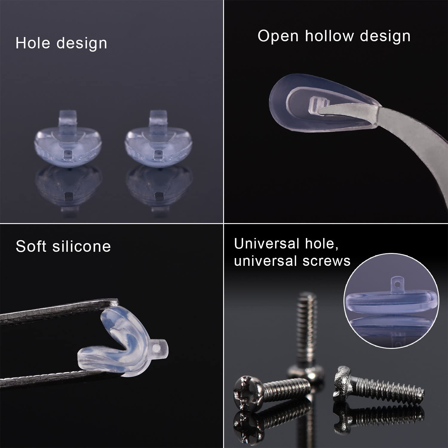 Eyeglass Repair Kit 10 Pairs Air Chamber Nose Pads Silicone Screw-in Eyewear Nose Pads with Screws Tweezer and Cleaning Cloth (13 mm) - Image 3