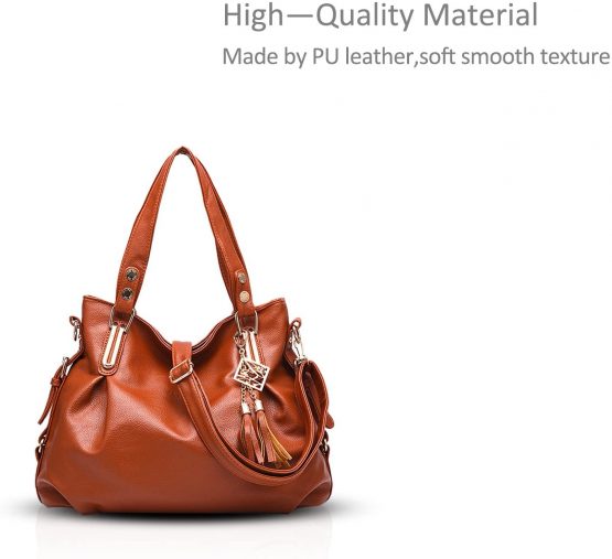 NICOLE & DORIS Ladies Tote Bag Handbag Hobes and Shoulder Bag Women Messenger Brown - Image 3