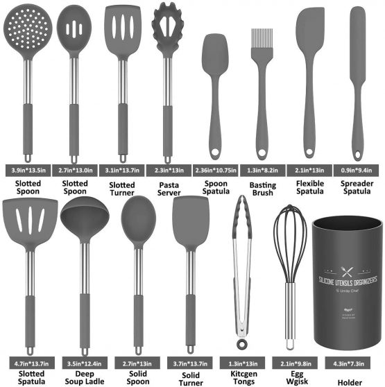 Umite Chef Kitchen Utensil Set, 15pcs Silicone Cooking Kitchen Utensils Set, Cooking Tools Turner Tongs Spatula Spoon for Nonstick Heat Resistant Cookware - (Grey) - Image 2