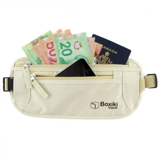 Boxiki Travel Women's Money Belt With RFID Blocking, Secure Holder for Passport - Beige (One Size)