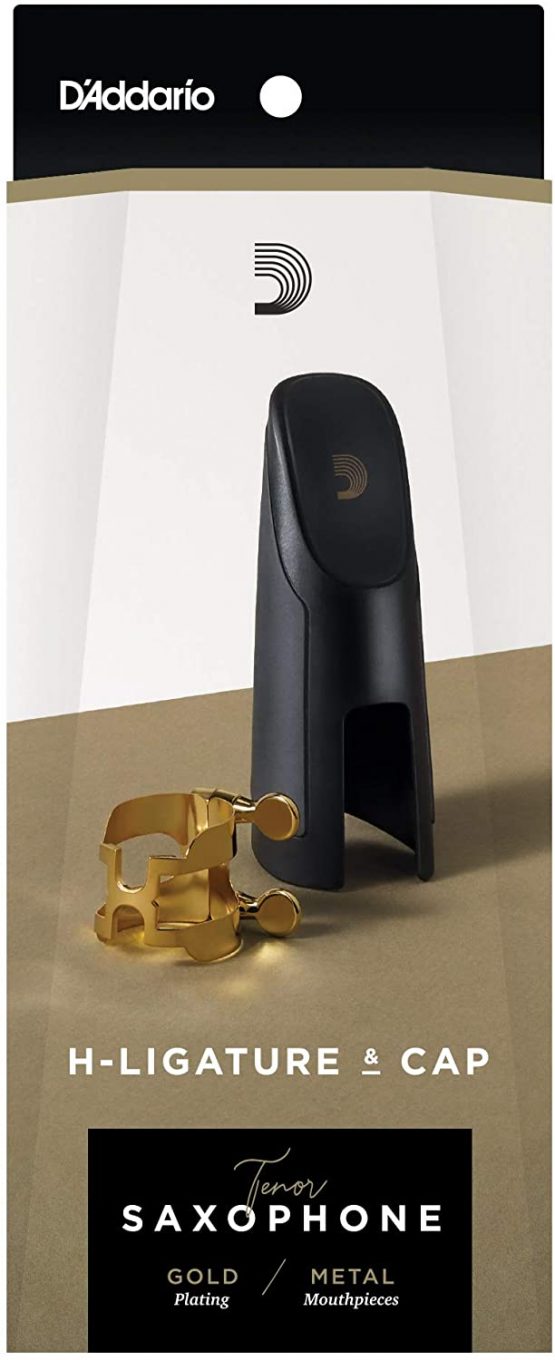Rico HTS2G Gold Plated H-Ligature and Cap for Tenor Sax with Metal Link Mouthpiece, 1.43 in*3.94 in*0.93 in