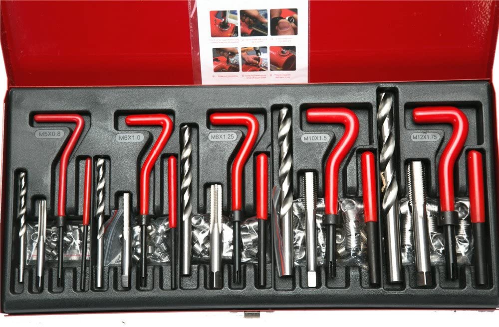 FreeTec 131 Piece Helicoil Type Thread Repair Kit M5 M6 M8 M10 M12 Thread Repair Kit, Red - Image 2