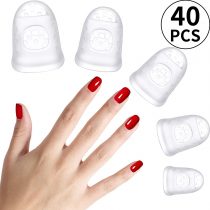 40 Pieces Guitar Fingertip Protectors Silicone Finger Guards Anti-Slip Finger Protection Covers Caps for Stringed Instruments Guitar Mandolin Bass Counting Sewing, 5 Sizes (Transparent)